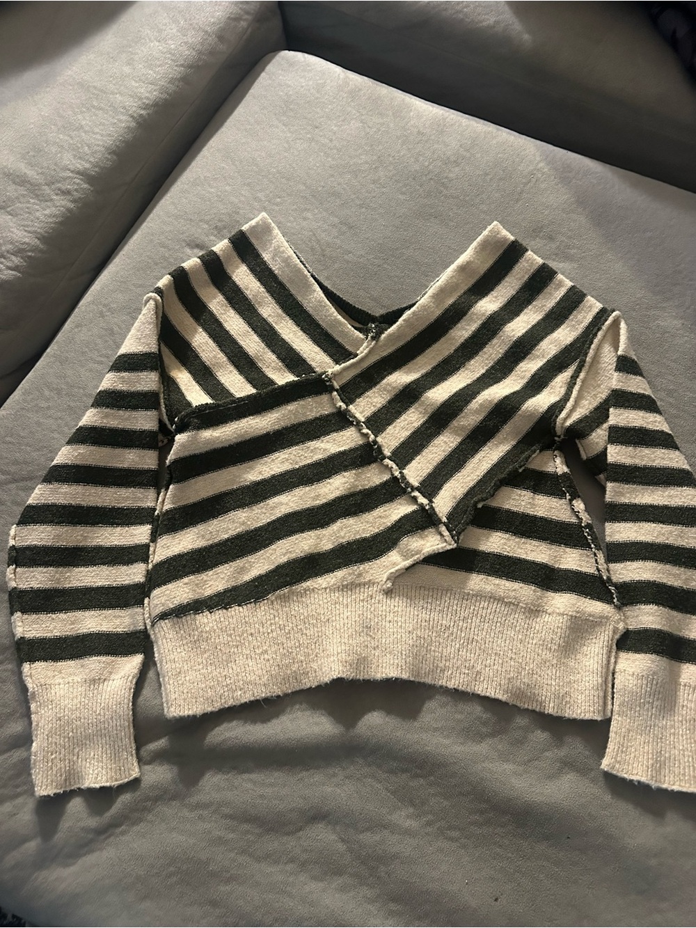 So Me Off-the-Shoulder Striped Sweater - Cream & Dark Green